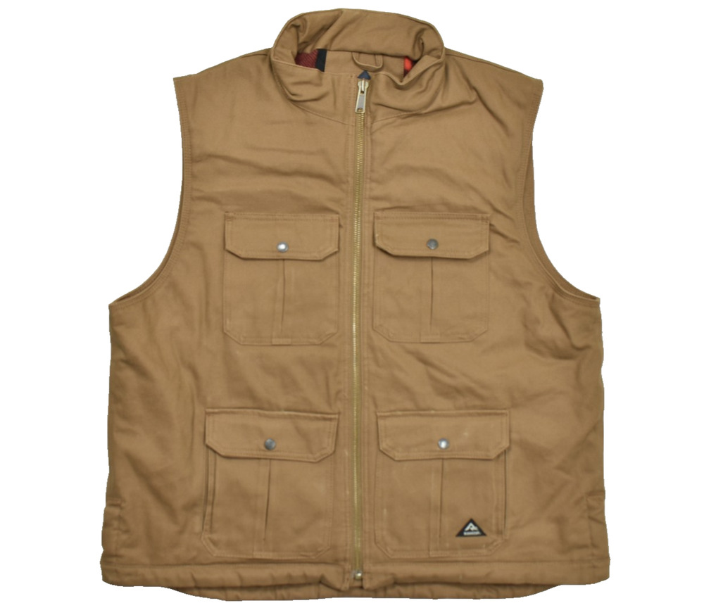 Ridgecut Toughwear Men's 2XL Canvas Work Vest Brown Flannel Lined Full Zip